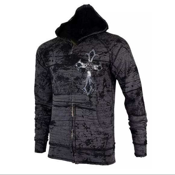 Xtreme Couture by Affliction Men's Zip up Hoodie SUPERIOR HEIST Biker Cross $88 - Picture 5 of 12